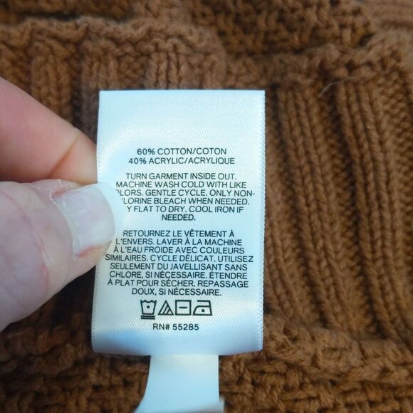 Express cable knit turtleneck sweater, rust, cotton/acrylic blend, Small - Picture 7 of 8